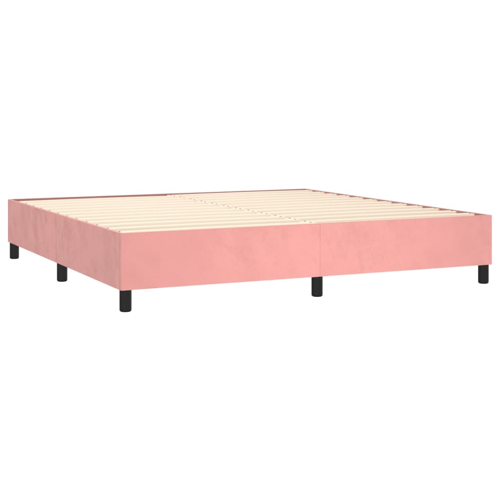 Pat box spring cu saltea, roz, 200x200 cm, catifea