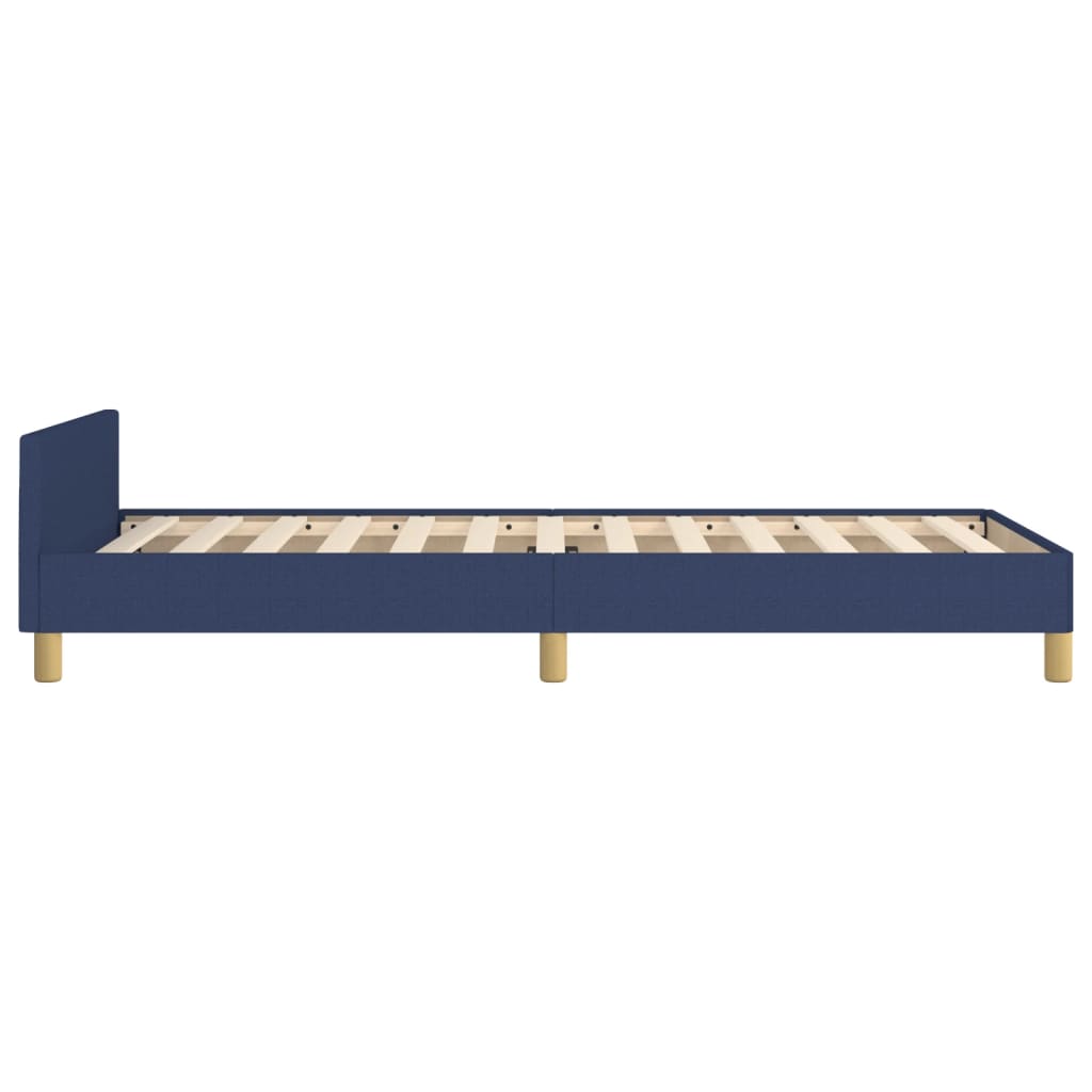 Cadru de pat cu tăblie, albastru, 90x200 cm, textil
