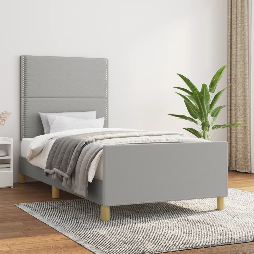 Cadru de pat cu tăblie, gri deschis, 90x190 cm, textil