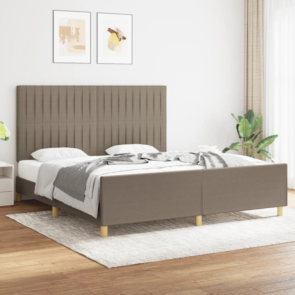 Cadru de pat cu tăblie, gri taupe, 180x200 cm, textil