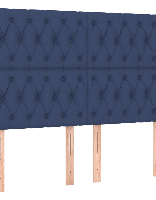 Încărcați imaginea în vizualizatorul Galerie, Cadru de pat cu tăblie, albastru, 140x190 cm, textil
