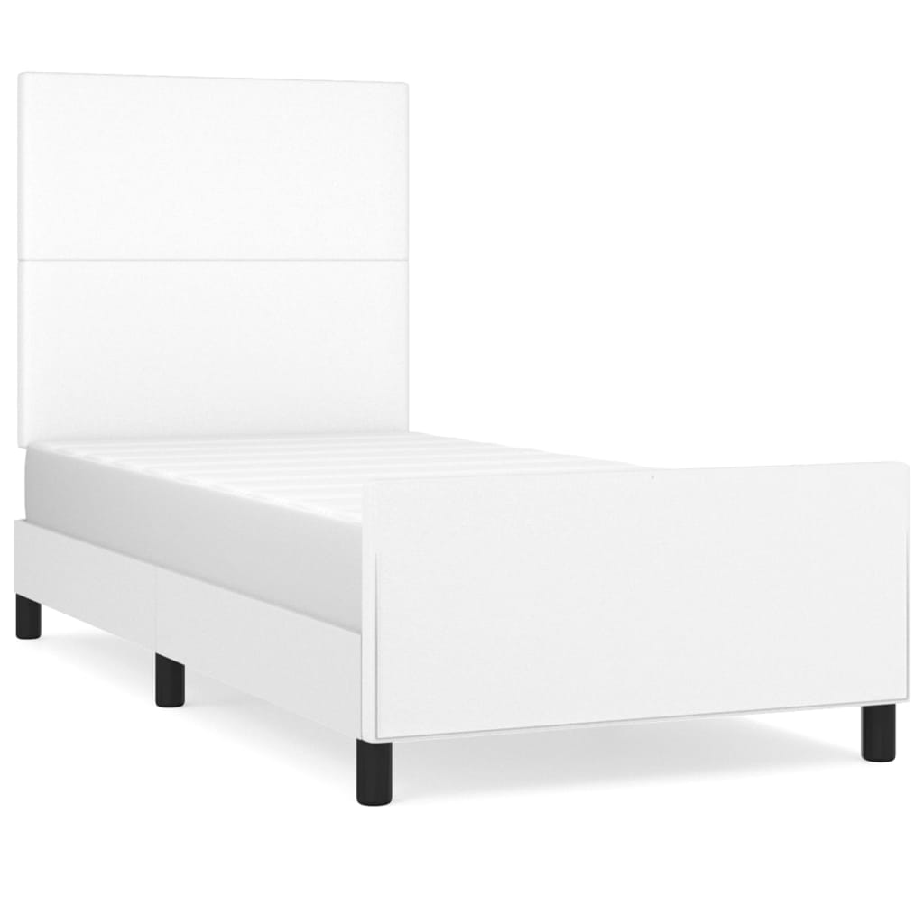 Cadru de pat cu tăblie, alb, 90x200 cm, piele ecologică