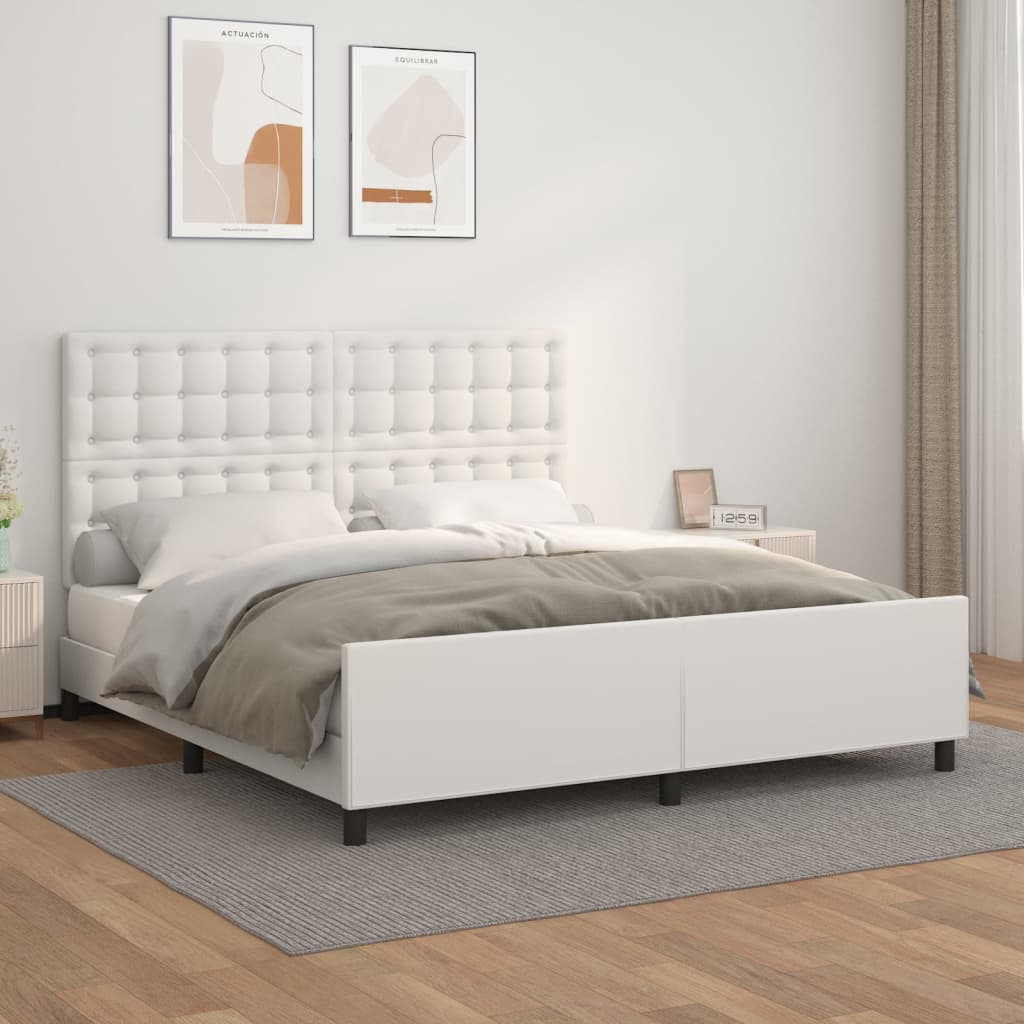 Cadru de pat cu tăblie, alb, 160x200 cm, piele ecologică