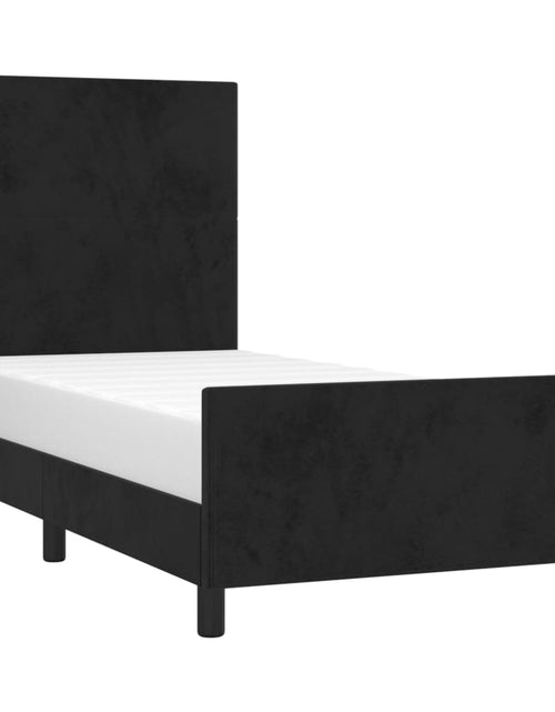 Încărcați imaginea în vizualizatorul Galerie, Cadru de pat cu tăblie, negru, 80x200 cm, catifea
