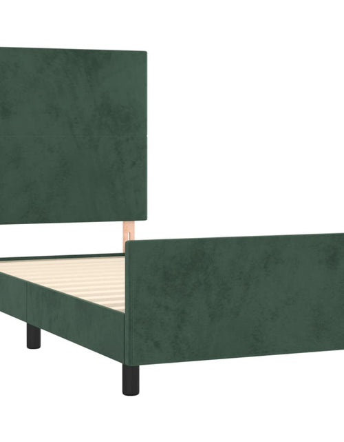 Încărcați imaginea în vizualizatorul Galerie, Cadru de pat cu tăblie, verde închis, 80x200 cm, catifea
