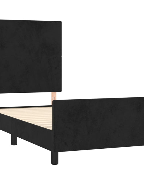 Încărcați imaginea în vizualizatorul Galerie, Cadru de pat cu tăblie, negru, 90x190 cm, catifea

