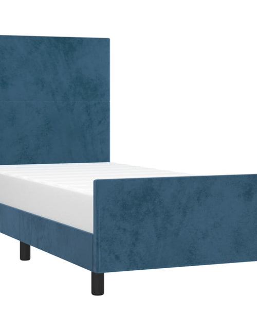 Încărcați imaginea în vizualizatorul Galerie, Cadru de pat cu tăblie, albastru închis, 100x200 cm, catifea
