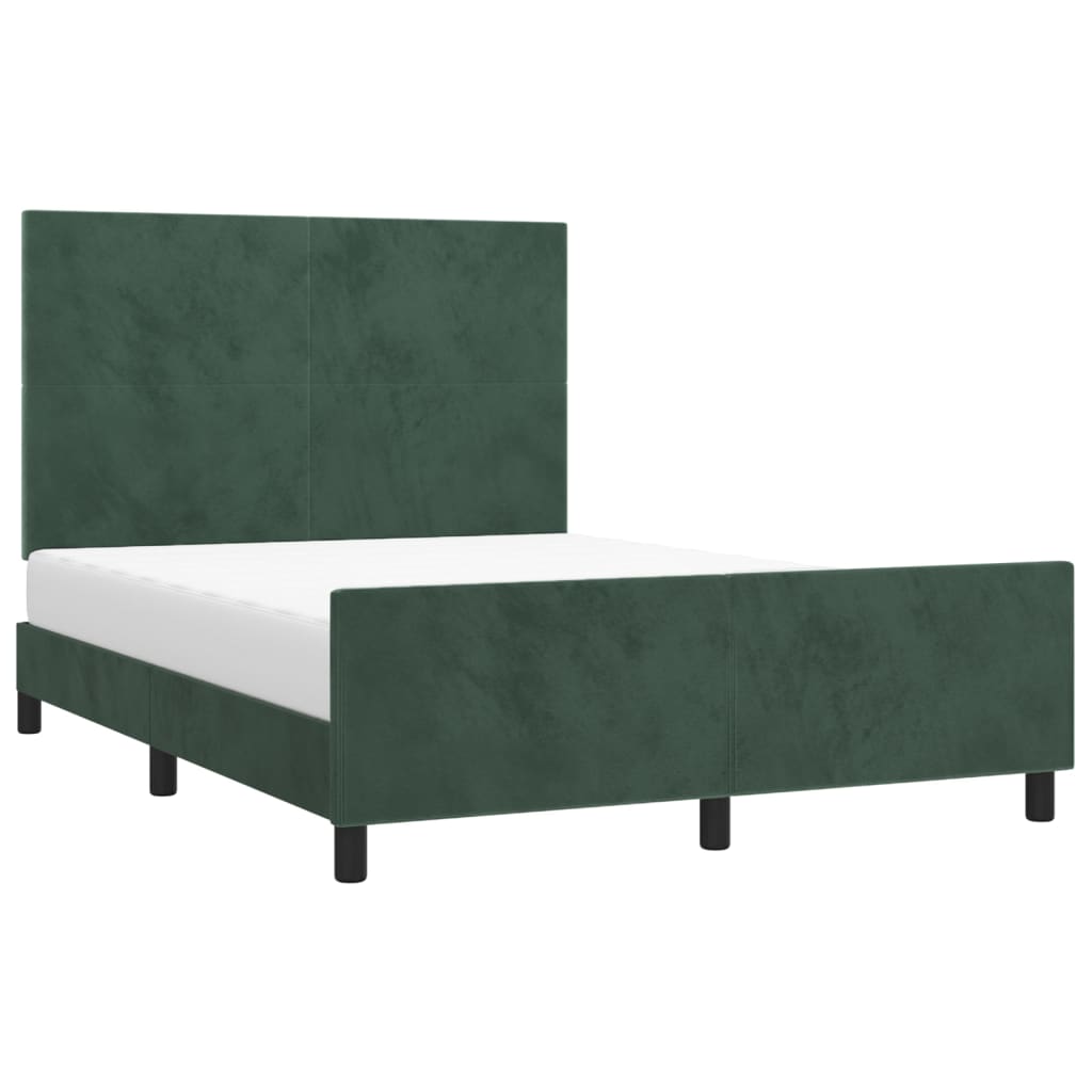 Cadru de pat cu tăblie, verde închis, 140x190 cm, catifea
