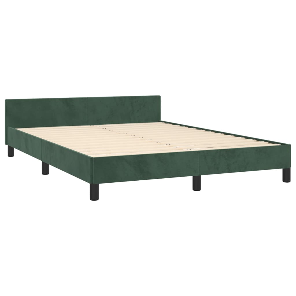 Cadru de pat cu tăblie, verde închis, 140x190 cm, catifea
