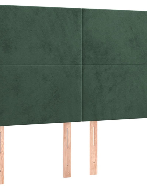 Încărcați imaginea în vizualizatorul Galerie, Cadru de pat cu tăblie, verde închis, 140x200 cm, catifea
