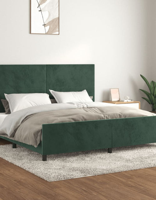 Загрузите изображение в средство просмотра галереи, Cadru de pat cu tăblie, verde închis, 200x200 cm, catifea
