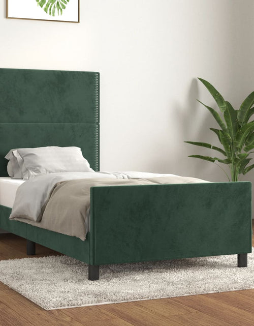 Загрузите изображение в средство просмотра галереи, Cadru de pat cu tăblie, verde închis, 90x190 cm, catifea
