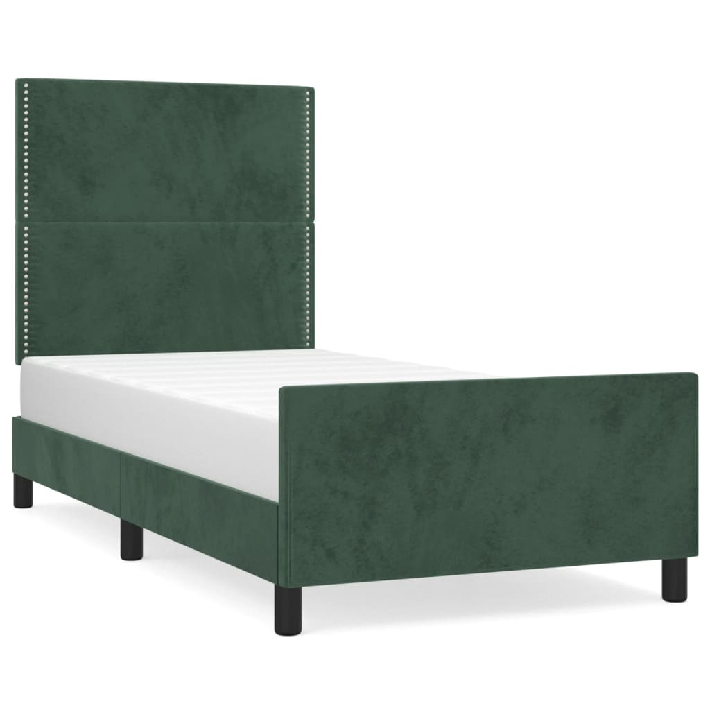 Cadru de pat cu tăblie, verde închis, 90x200 cm, catifea