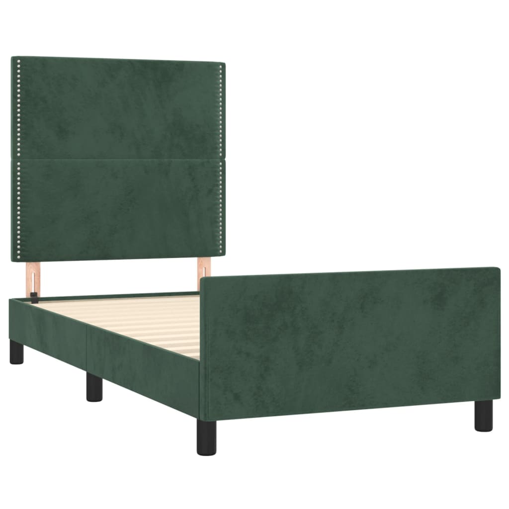 Cadru de pat cu tăblie, verde închis, 90x200 cm, catifea