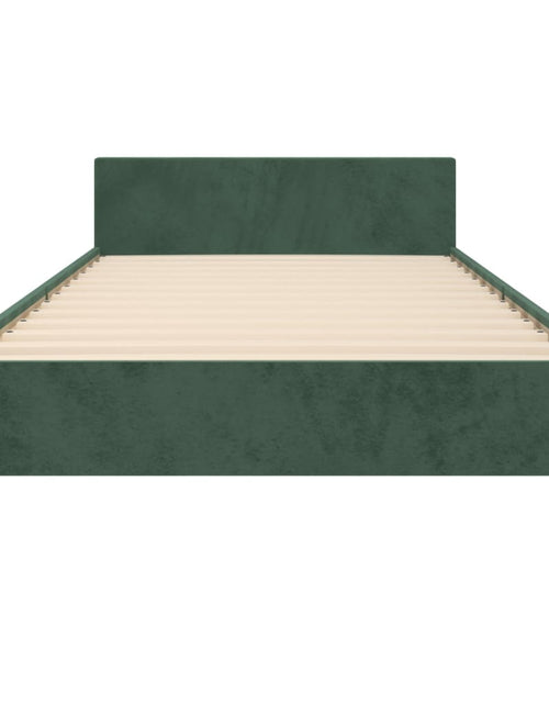 Încărcați imaginea în vizualizatorul Galerie, Cadru de pat cu tăblie, verde închis, 90x200 cm, catifea
