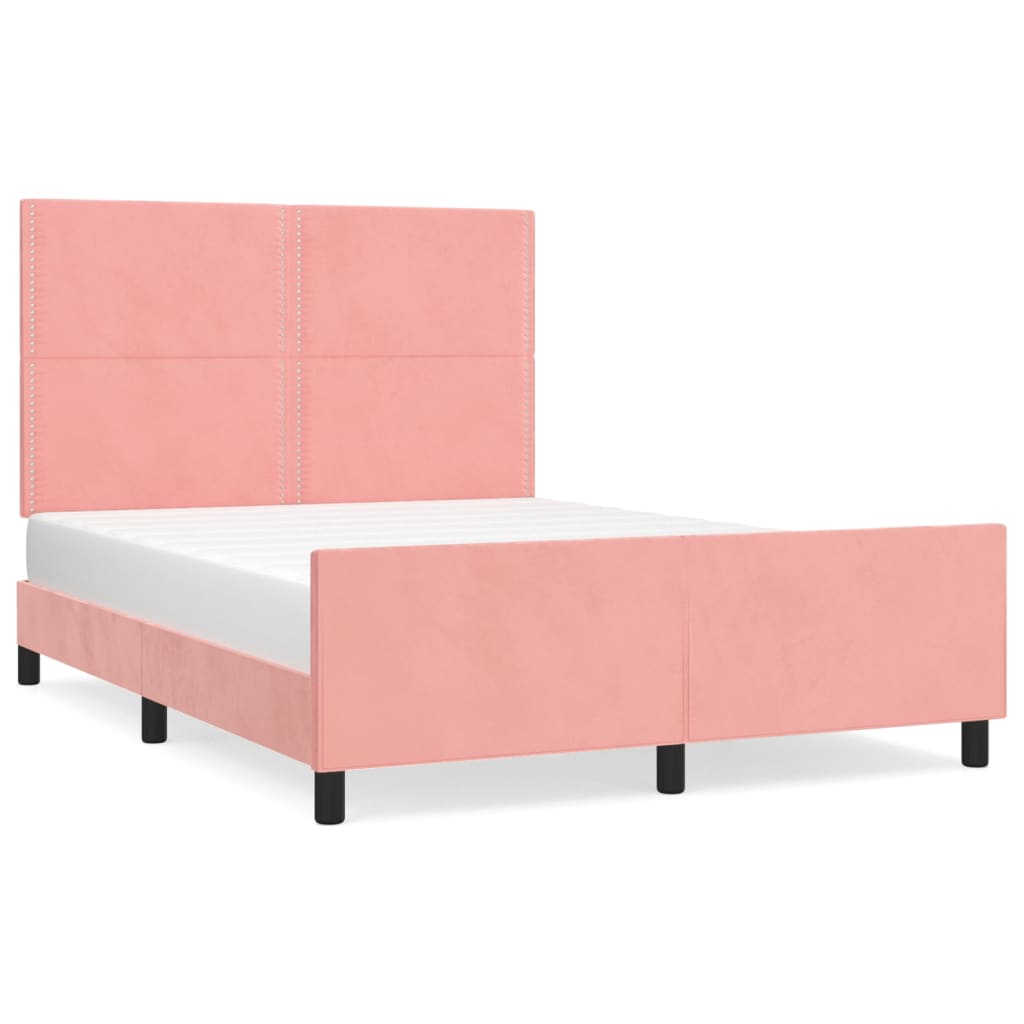 Cadru de pat cu tăblie, roz, 140x190 cm, catifea