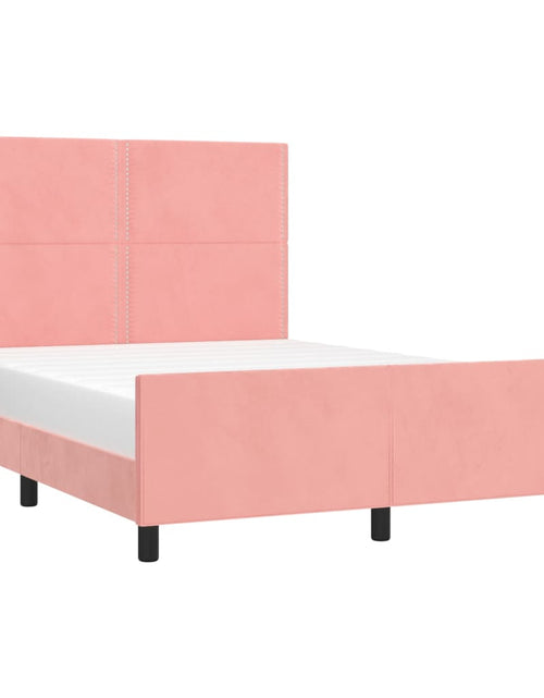 Загрузите изображение в средство просмотра галереи, Cadru de pat cu tăblie, roz, 140x190 cm, catifea
