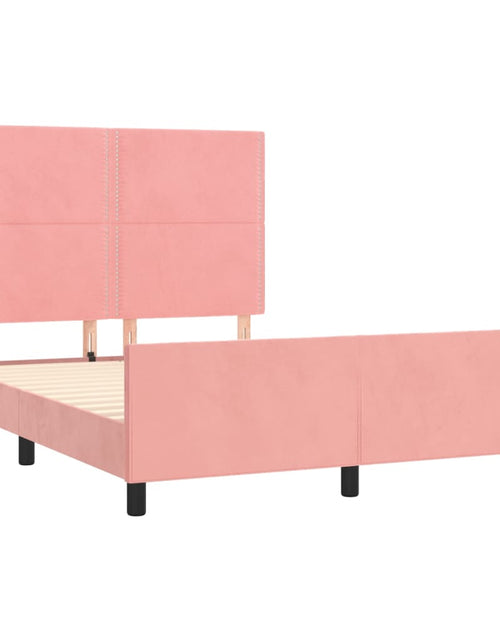 Загрузите изображение в средство просмотра галереи, Cadru de pat cu tăblie, roz, 140x190 cm, catifea
