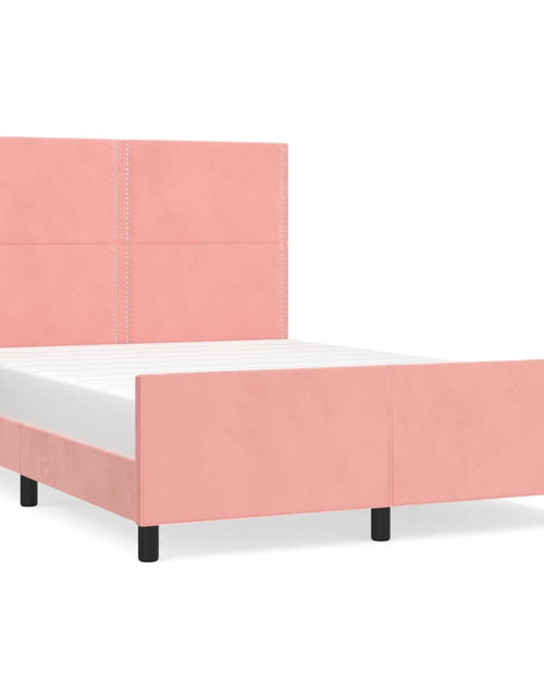Загрузите изображение в средство просмотра галереи, Cadru de pat cu tăblie, roz, 140x200 cm, catifea
