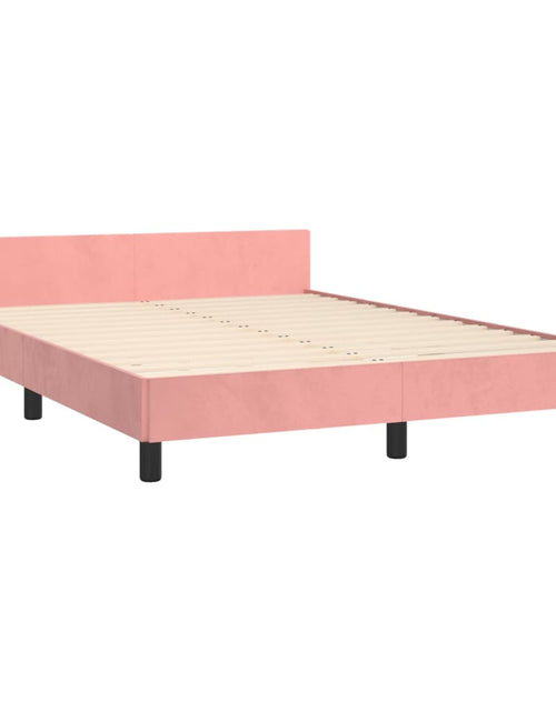 Încărcați imaginea în vizualizatorul Galerie, Cadru de pat cu tăblie, roz, 140x200 cm, catifea
