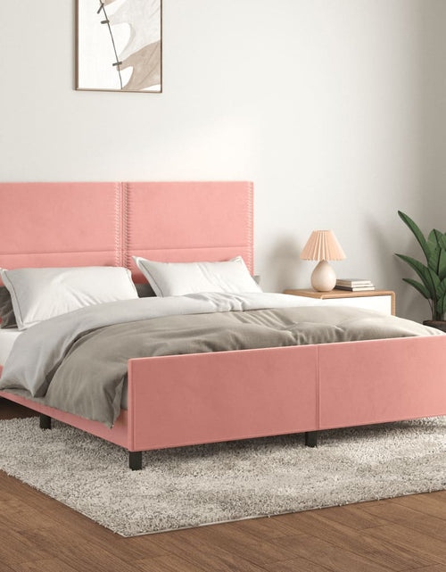 Загрузите изображение в средство просмотра галереи, Cadru de pat cu tăblie, roz, 160x200 cm, catifea
