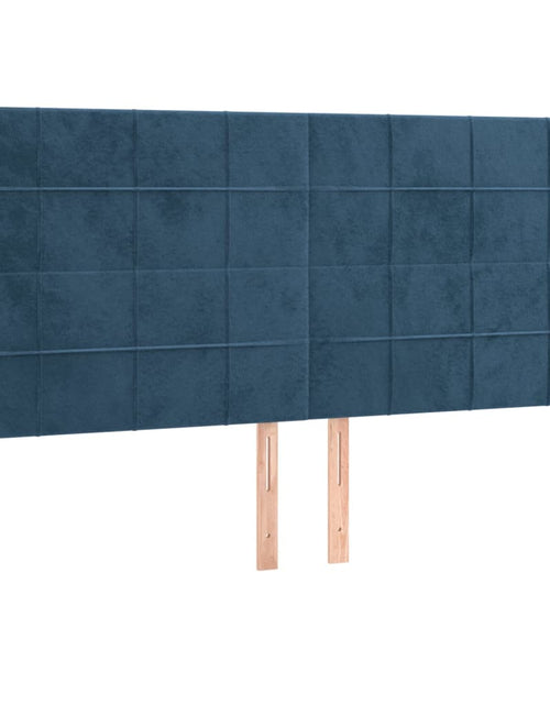 Încărcați imaginea în vizualizatorul Galerie, Cadru de pat cu tăblie, albastru închis, 200x200 cm, catifea
