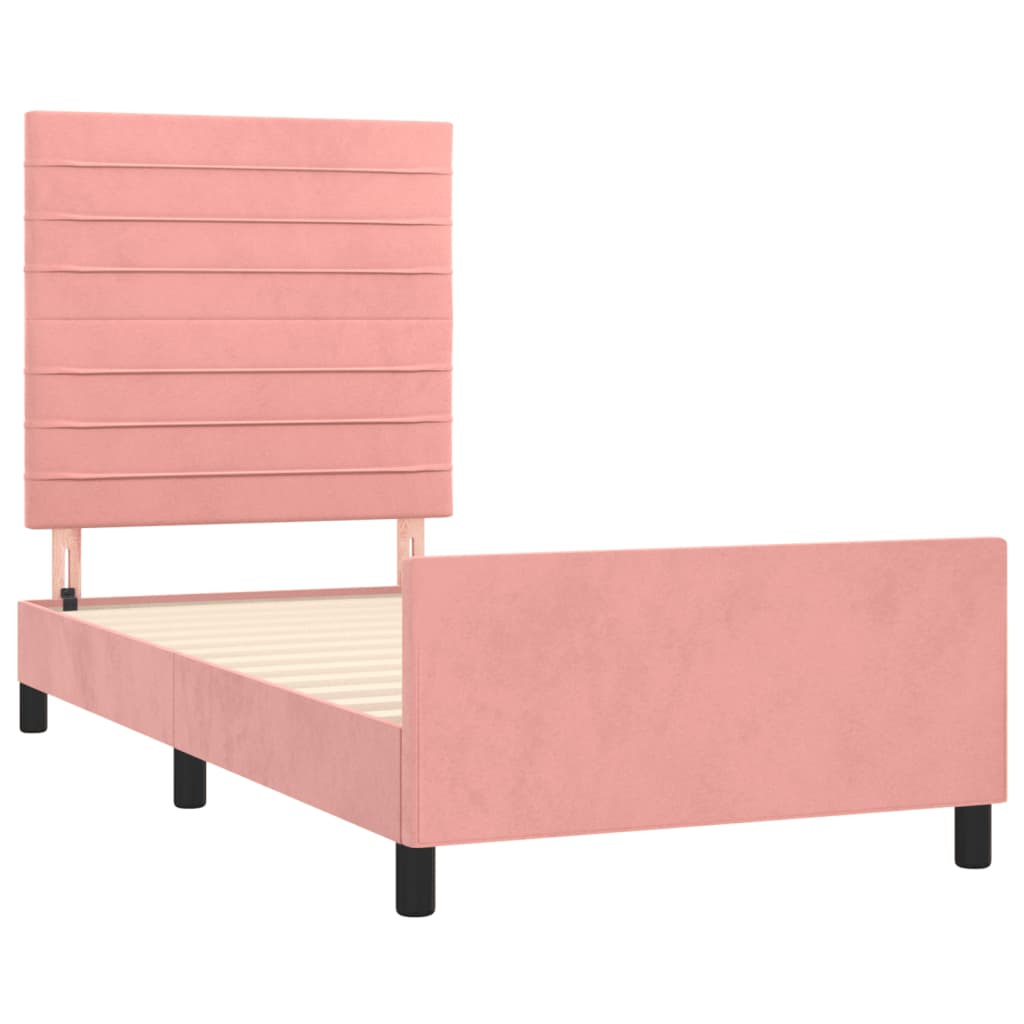 Cadru de pat cu tăblie, roz, 90x200 cm, catifea