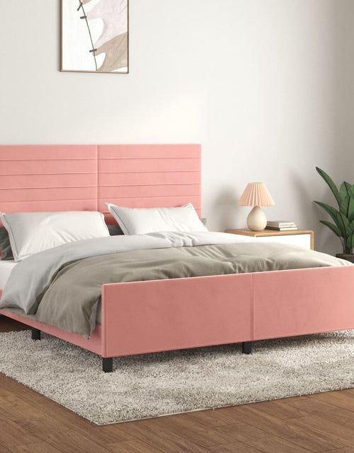Încărcați imaginea în vizualizatorul Galerie, Cadru de pat cu tăblie, roz, 180x200 cm, catifea
