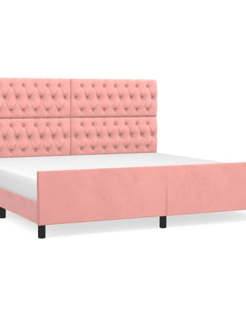 Загрузите изображение в средство просмотра галереи, Cadru de pat cu tăblie, roz, 200x200 cm, catifea
