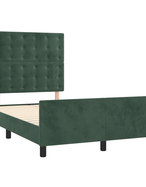 Încărcați imaginea în vizualizatorul Galerie, Cadru de pat cu tăblie, verde închis, 120x200 cm, catifea
