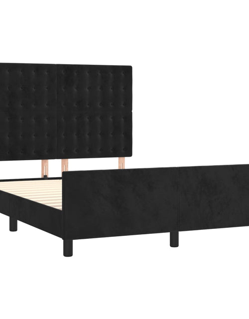 Încărcați imaginea în vizualizatorul Galerie, Cadru de pat cu tăblie, negru, 140x190 cm, catifea
