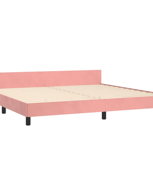 Încărcați imaginea în vizualizatorul Galerie, Cadru de pat cu tăblie, roz, 200x200 cm, catifea
