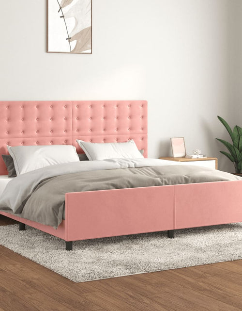 Загрузите изображение в средство просмотра галереи, Cadru de pat cu tăblie, roz, 200x200 cm, catifea
