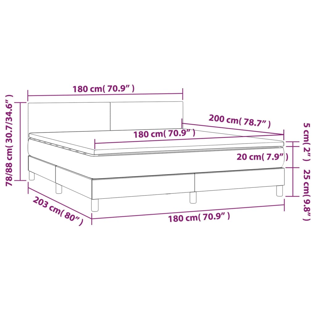 Pat box spring cu saltea, negru, 180x200 cm, catifea