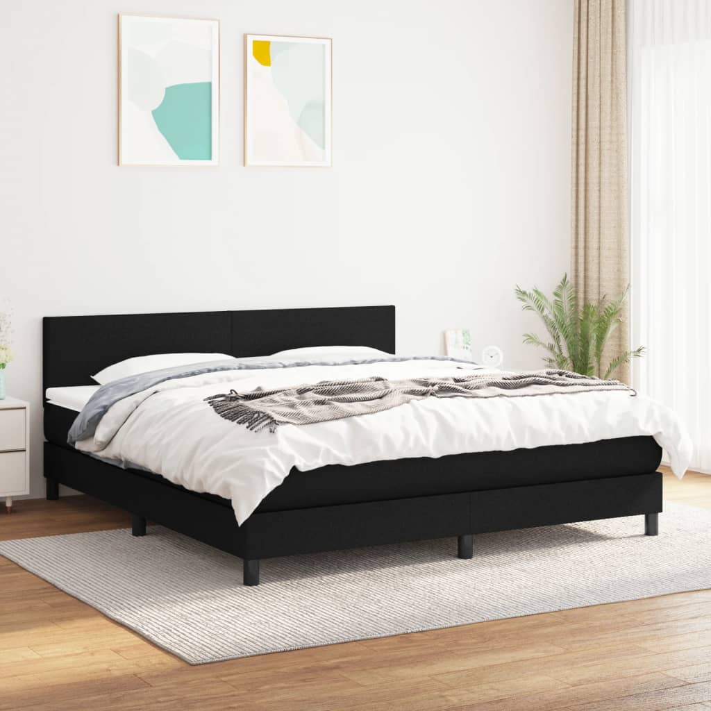 Pat box spring cu saltea, negru, 180x200 cm, catifea