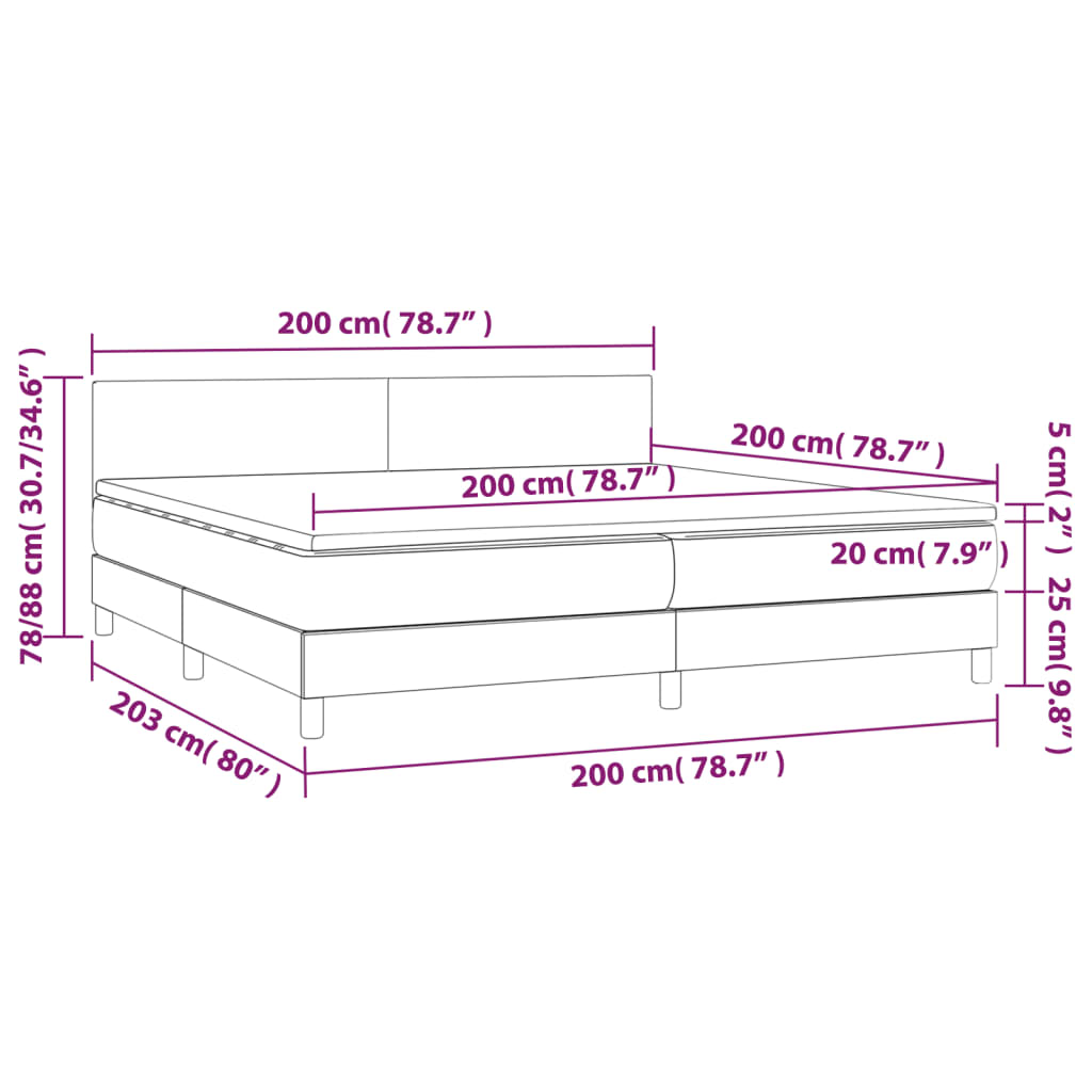 Pat box spring cu saltea, albastru, 200x200 cm, textil