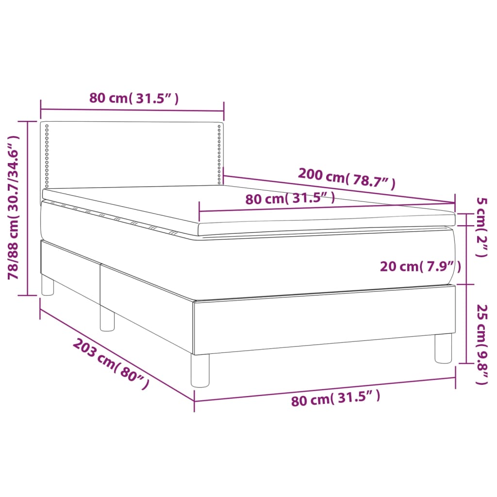 Pat box spring cu saltea, crem, 80x200 cm, textil