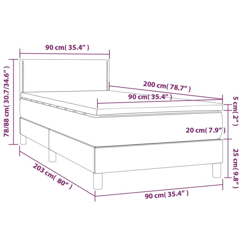 Pat box spring cu saltea, albastru, 90x200 cm, textil