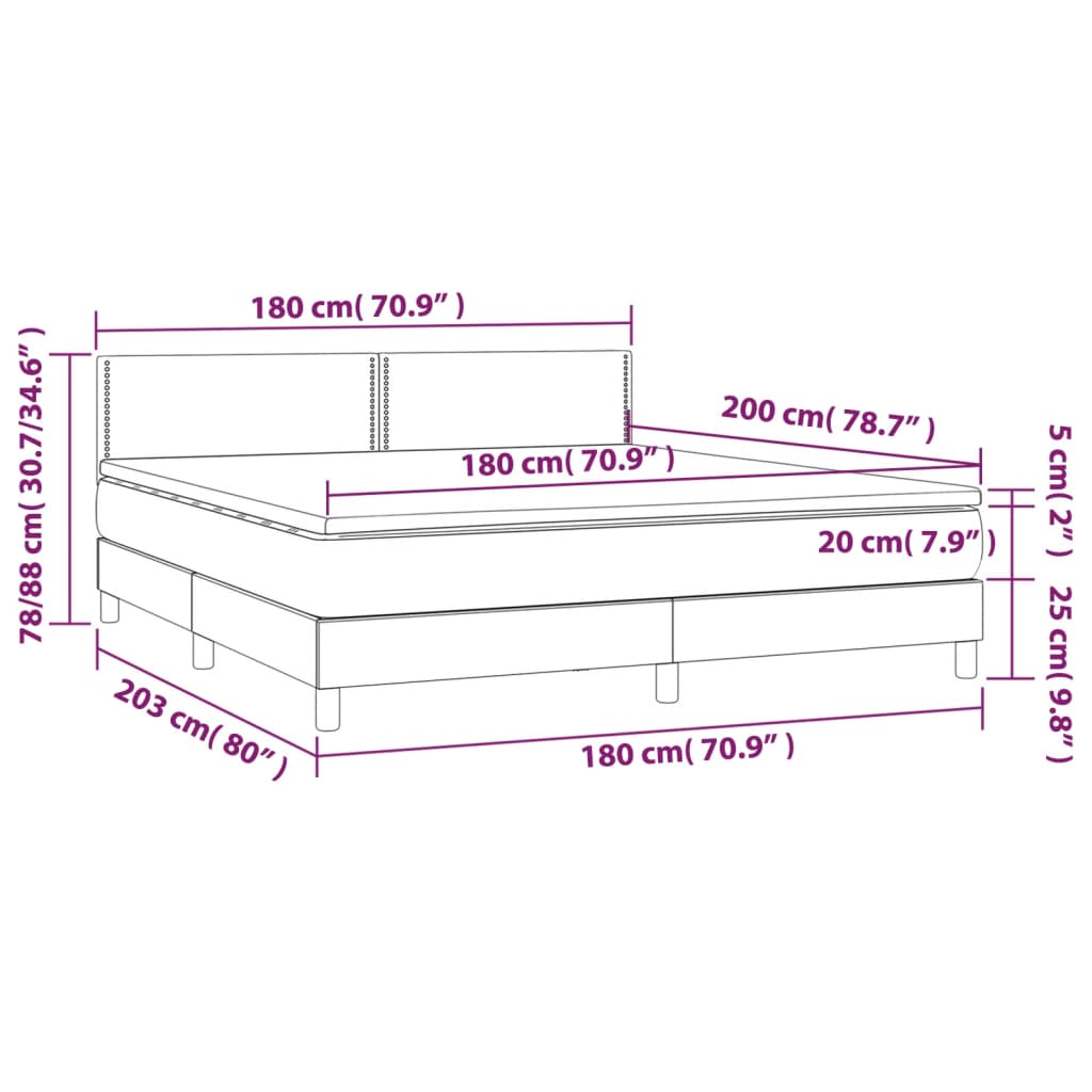 Pat box spring cu saltea, gri închis, 180x200 cm, textil