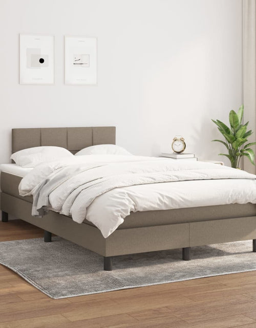 Загрузите изображение в средство просмотра галереи, Pat box spring cu saltea, gri taupe, 120x200 cm, textil
