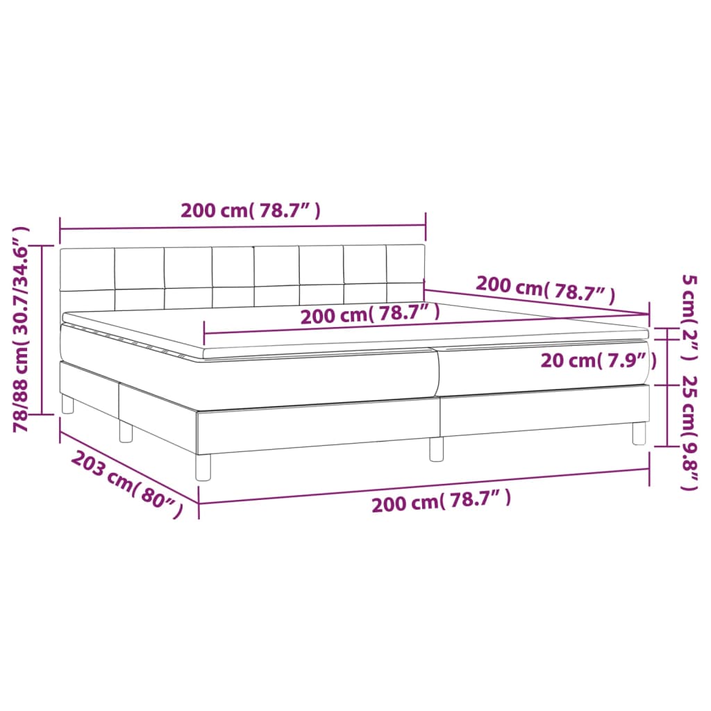 Pat box spring cu saltea, gri deschis, 200x200 cm, textil