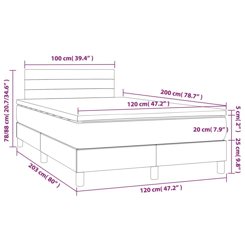 Pat box spring cu saltea, gri închis, 120x200 cm, textil