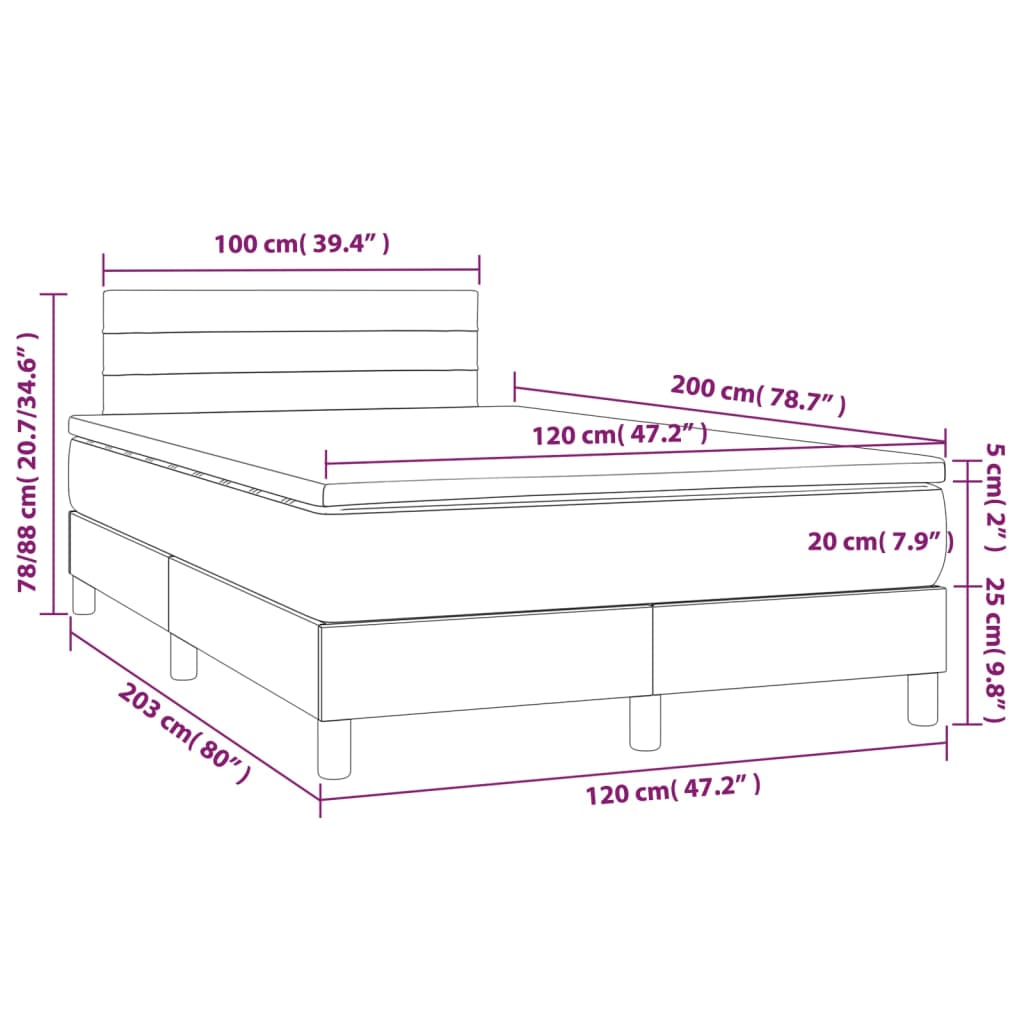 Pat box spring cu saltea, albastru, 120x200 cm, textil