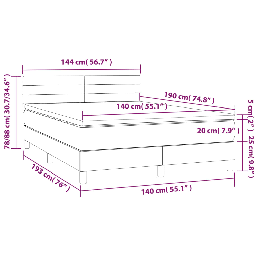 Pat box spring cu saltea, crem, 140x200 cm, textil