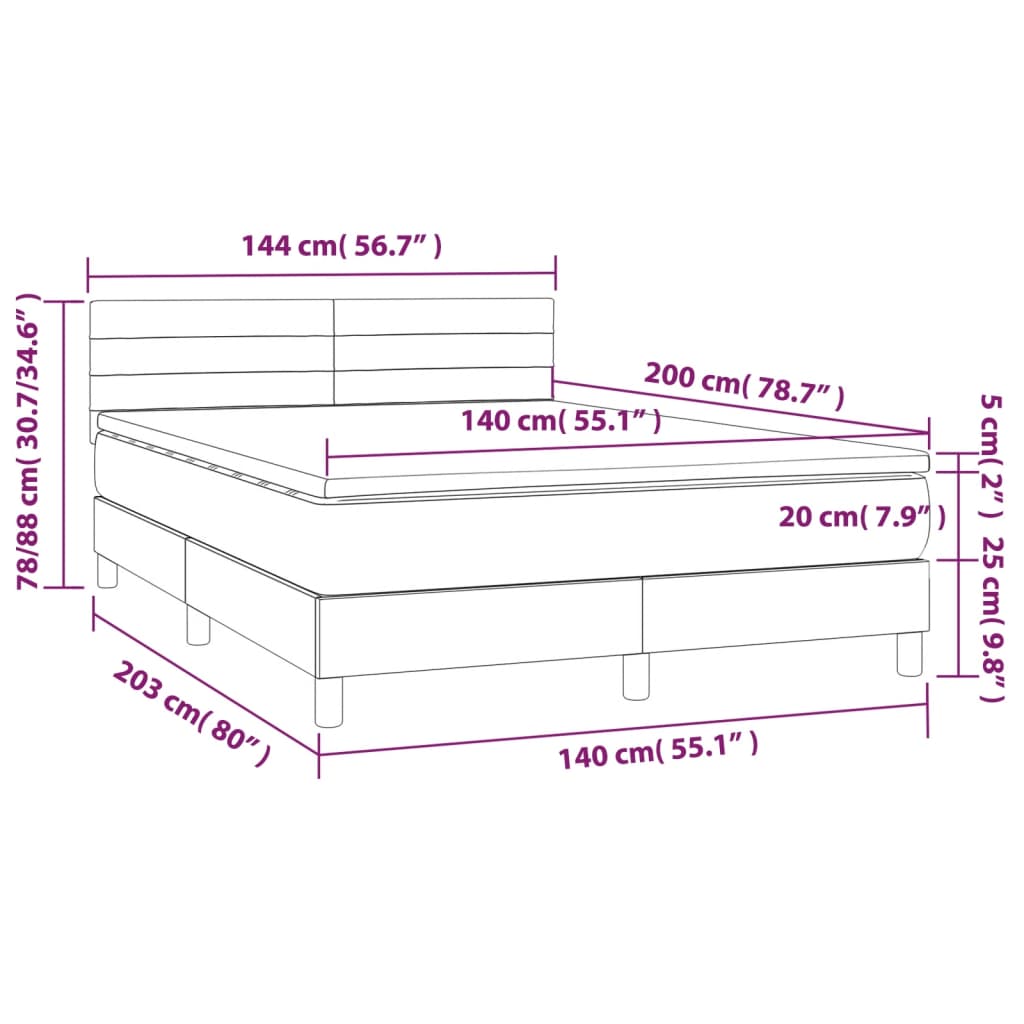 Pat box spring cu saltea, gri închis, 140x200 cm, textil