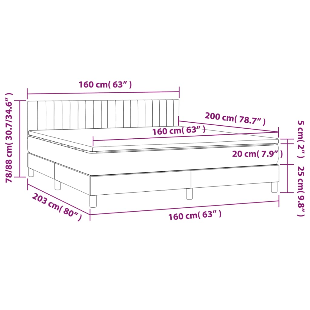 Pat box spring cu saltea, maro închis, 160x200 cm, textil