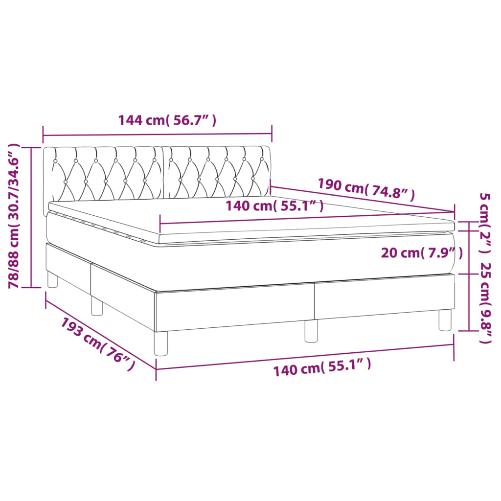 Pat box spring cu saltea, gri deschis, 140x190 cm, textil