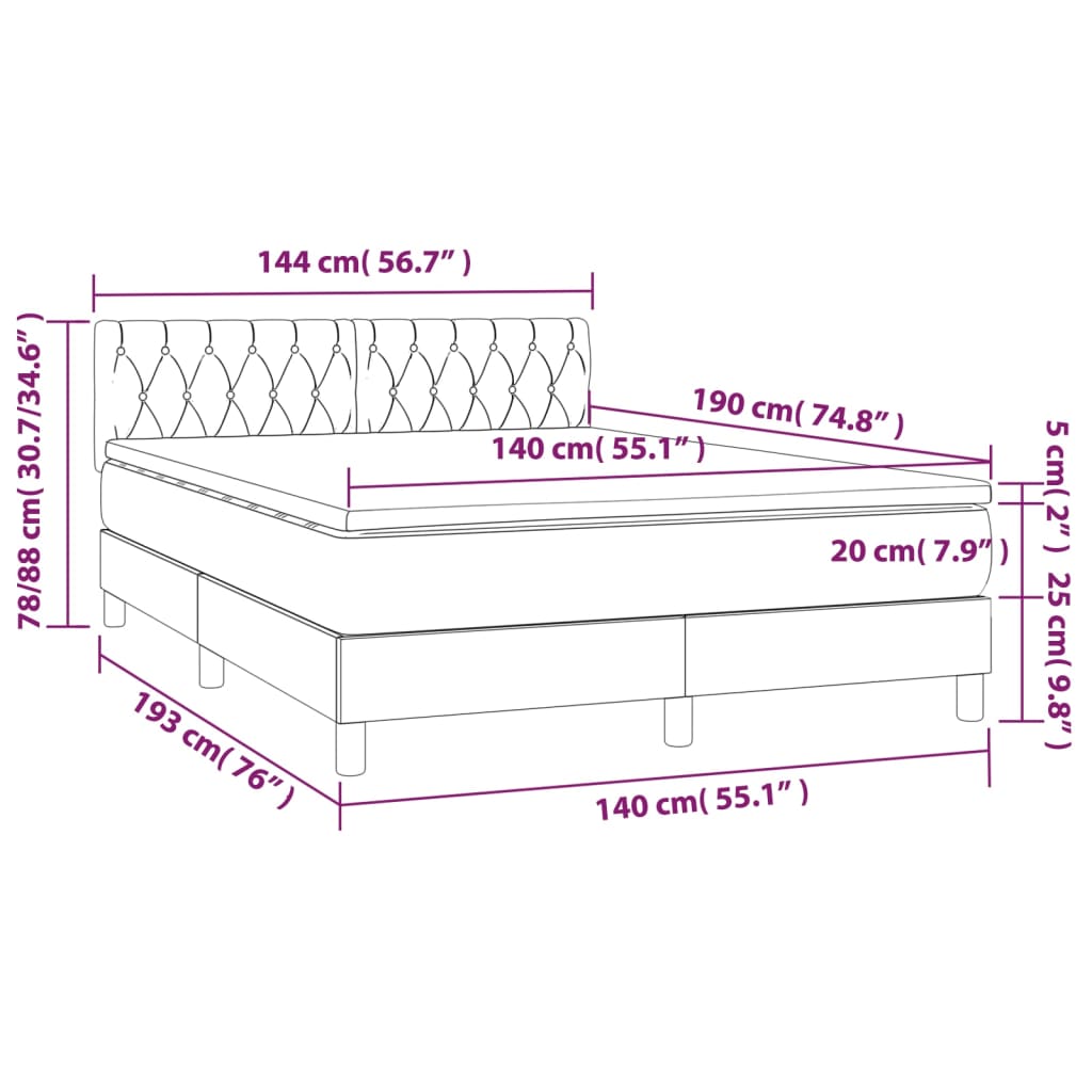 Pat box spring cu saltea, maro închis, 140x200 cm, textil