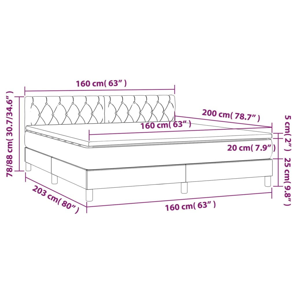 Pat continental cu saltea, gri închis, 160x200 cm, țesătură