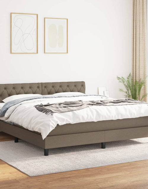 Загрузите изображение в средство просмотра галереи, Pat box spring cu saltea, gri taupe, 160x200 cm material textil
